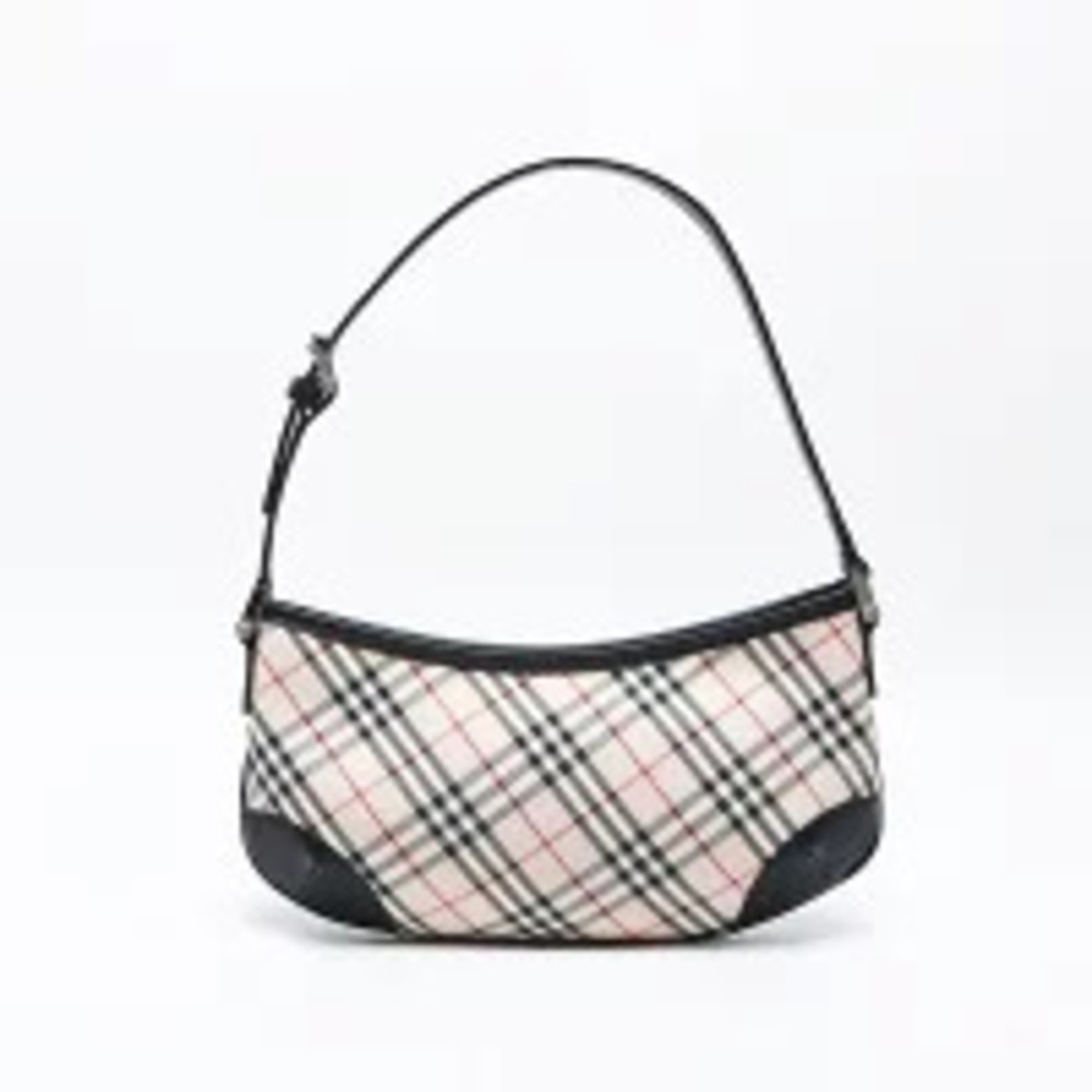 Burberry Check Hobo One Shoulder Handbag Canvas White Leather Nova